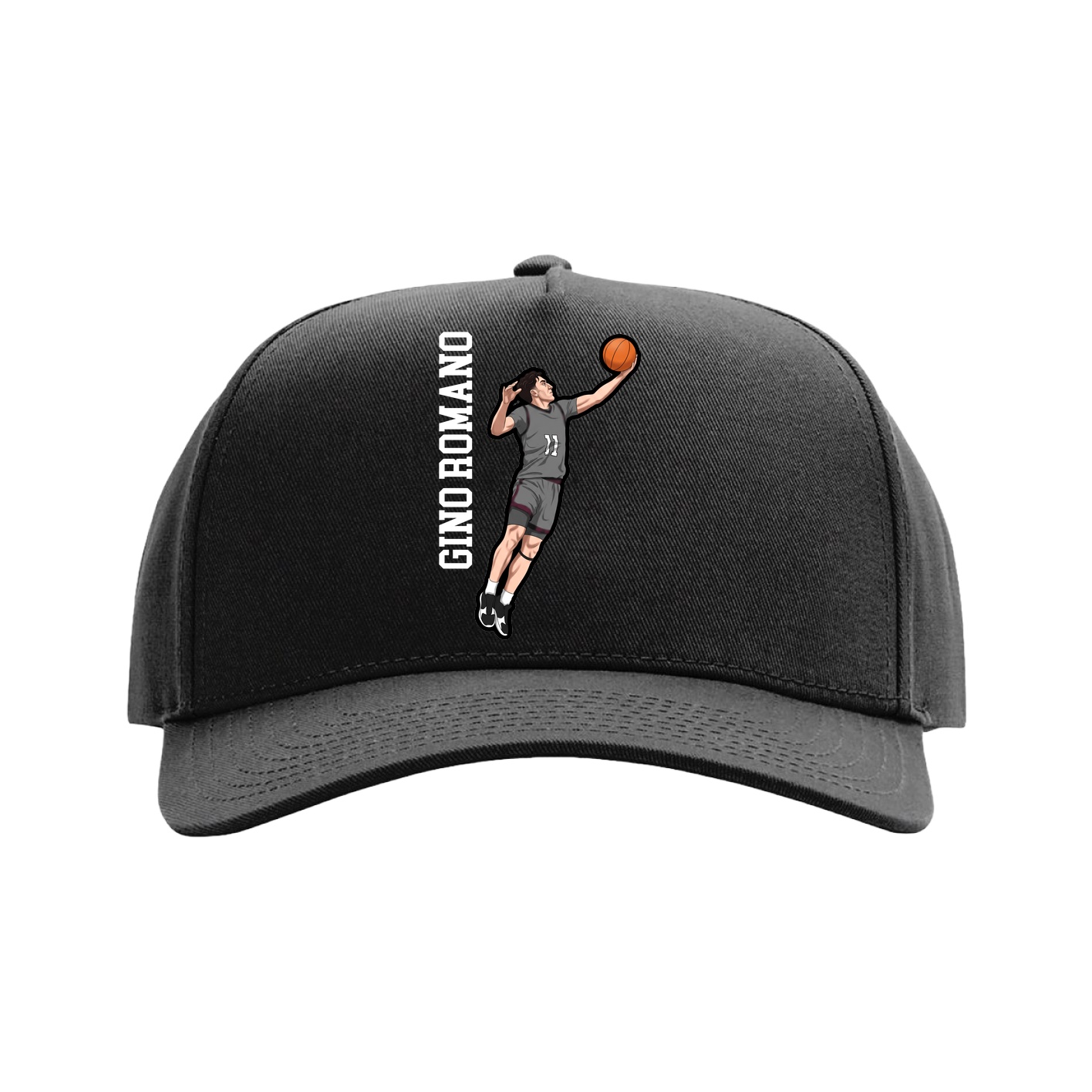 Full Fabric Five-Panel Champ Cap — Name Vertical in Black