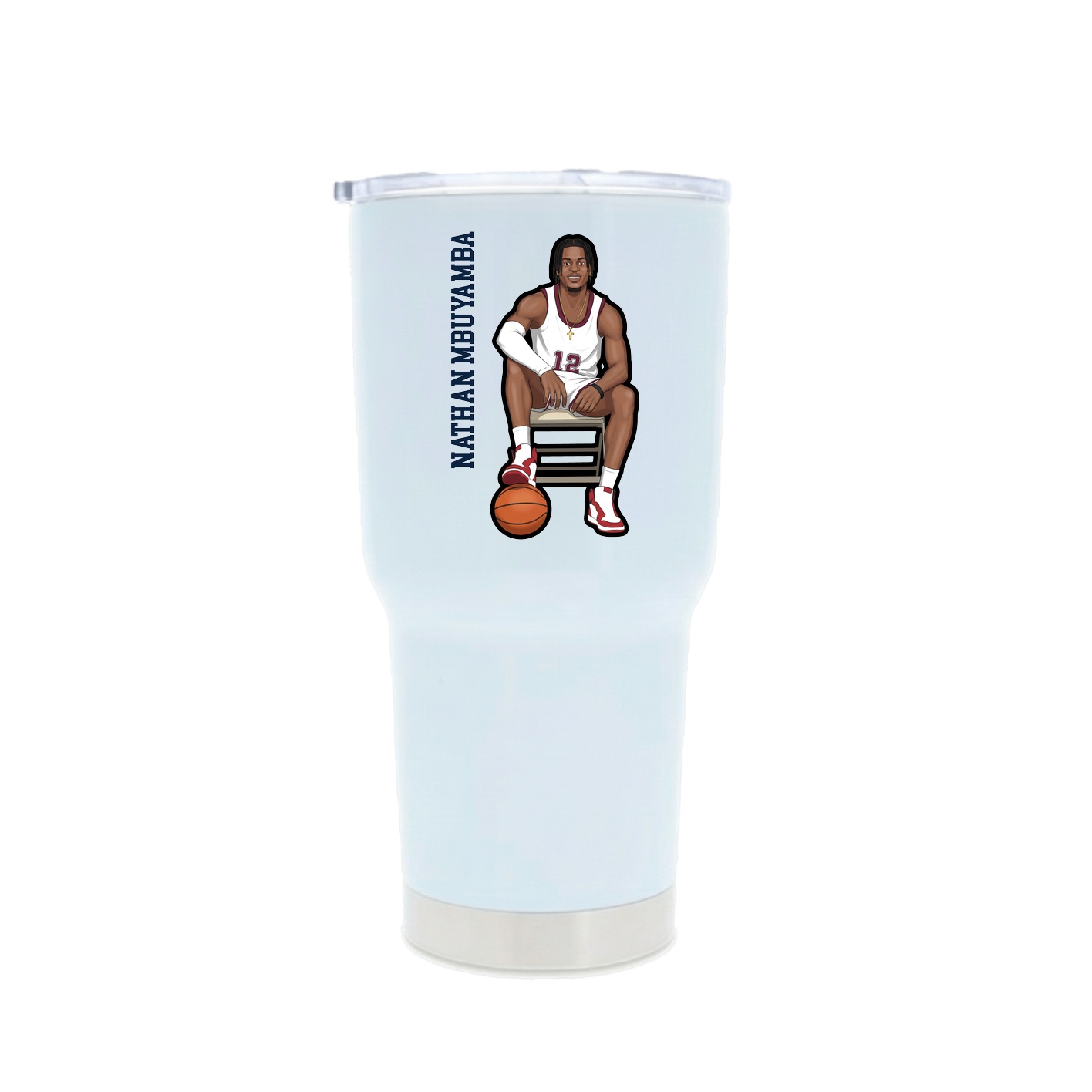 30oz Stainless Steel Tumbler — Name Vertical in White