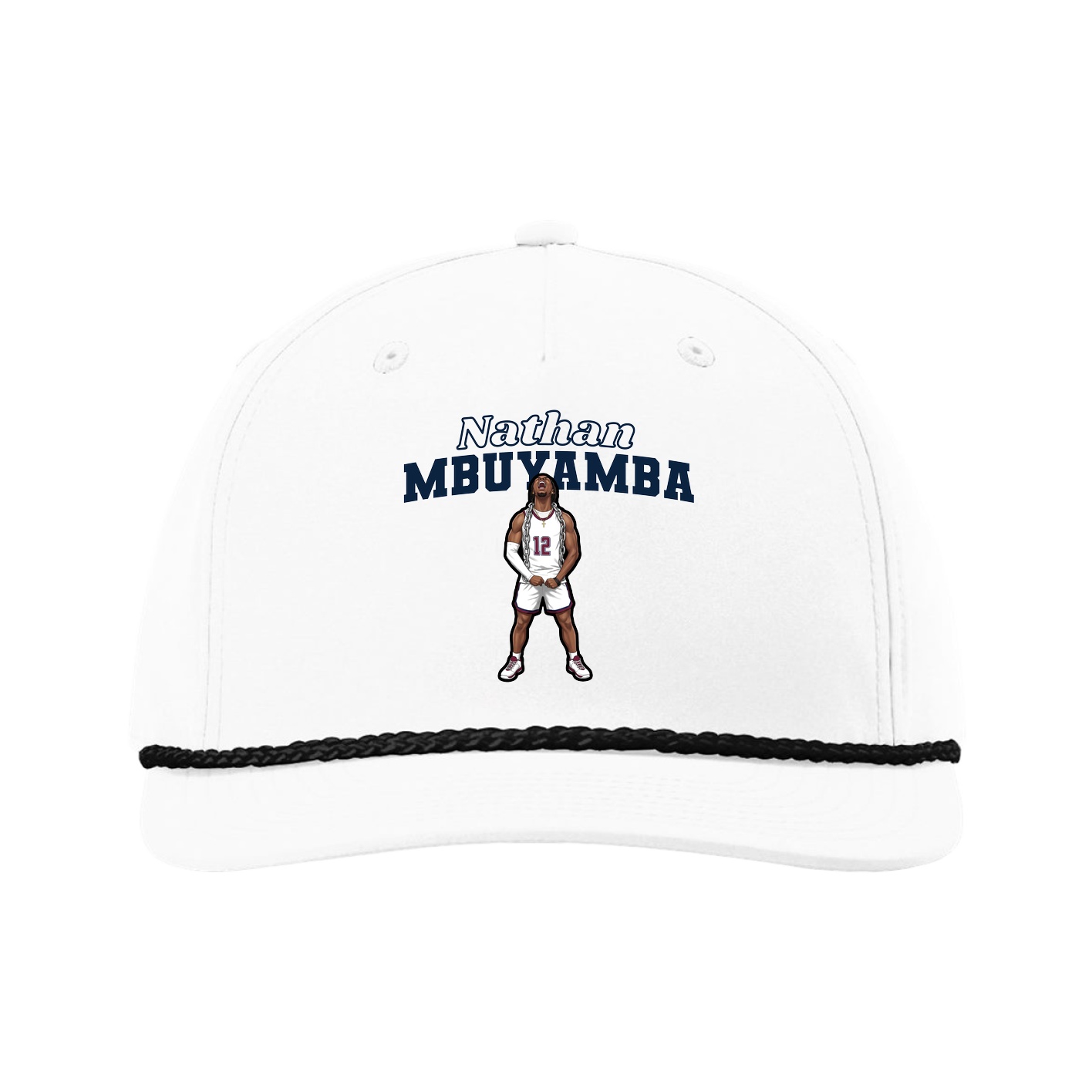 Five-Panel Classic Rope Cap — Name Arch in White