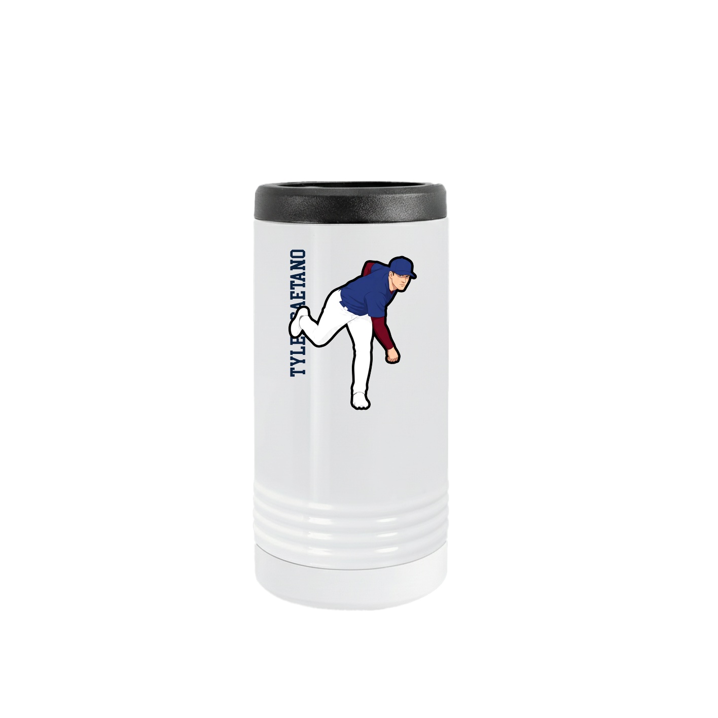 Slim Beverage Holder — Name Vertical in White
