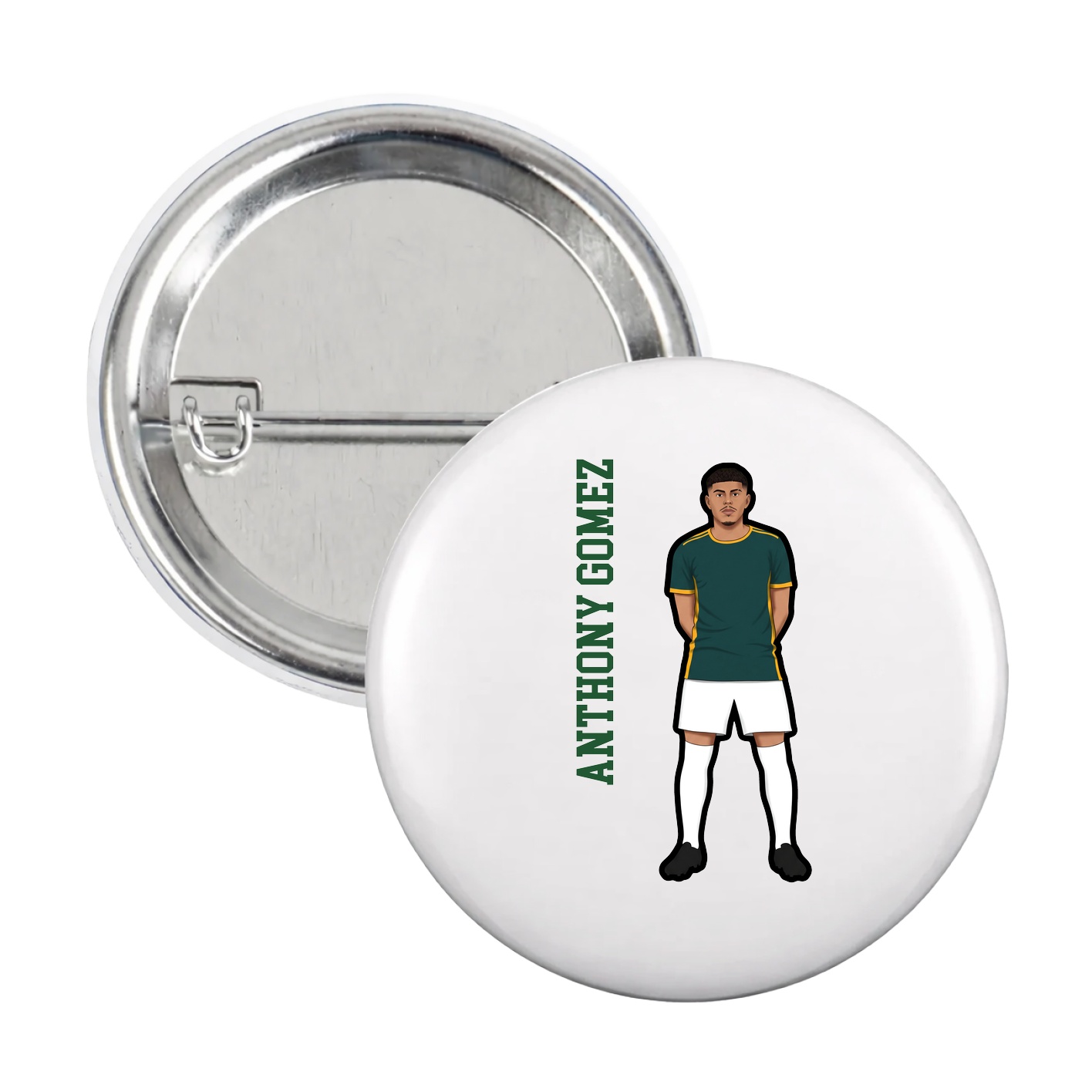 Game Day Button — Name Vertical in White