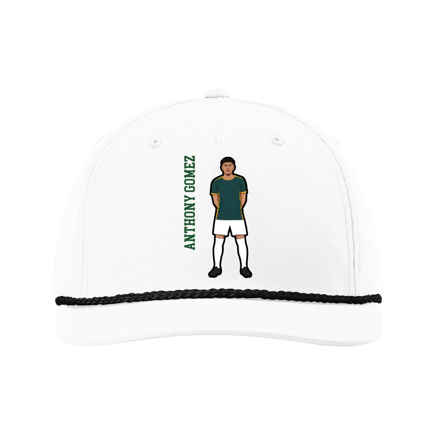 Five-Panel Classic Rope Cap — Name Vertical in White