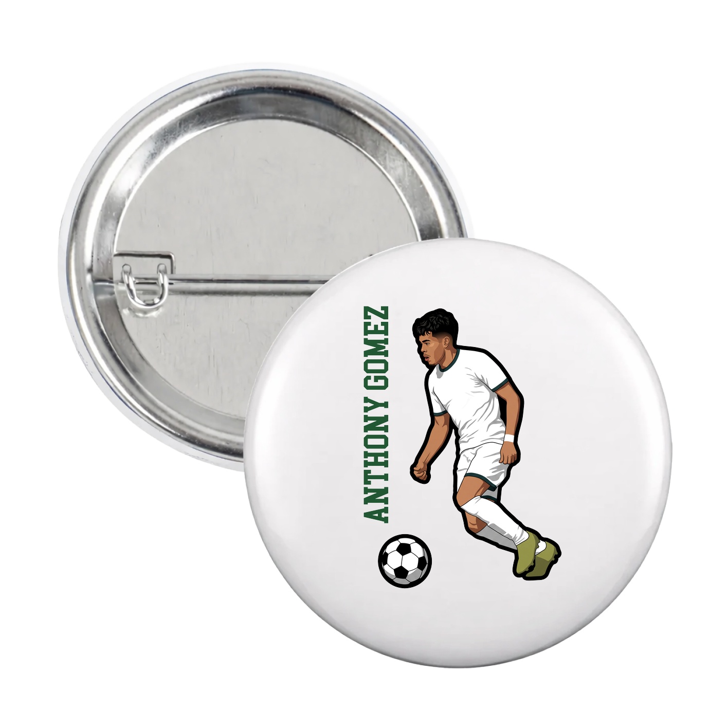 Game Day Button — Name Vertical in White