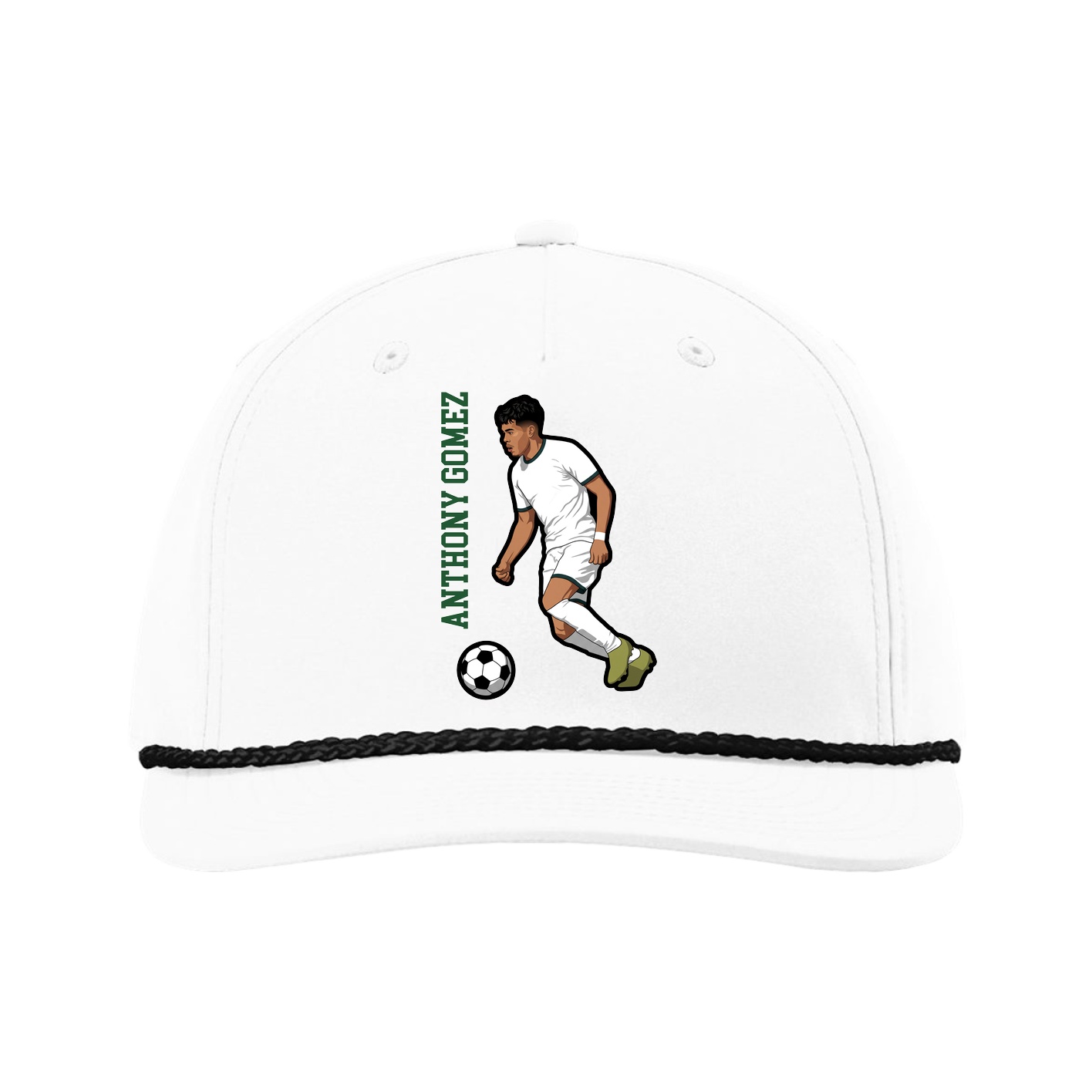 Five-Panel Classic Rope Cap — Name Vertical in White