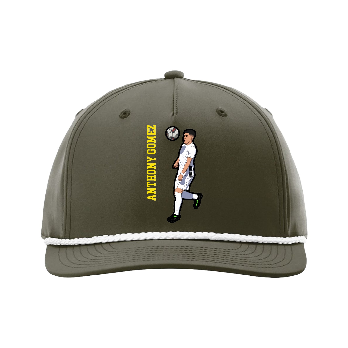 Five-Panel Classic Rope Cap — Name Vertical in Green