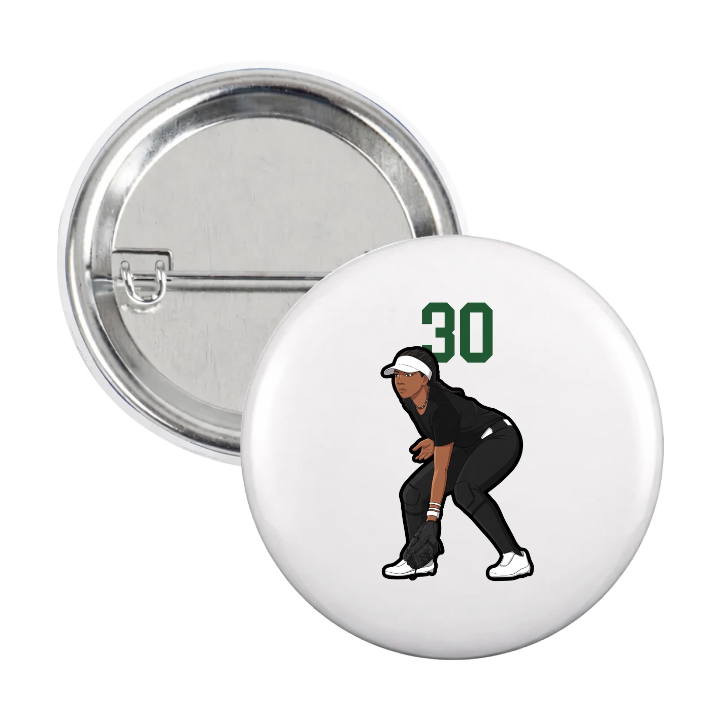 Game Day Button — Number Top in White