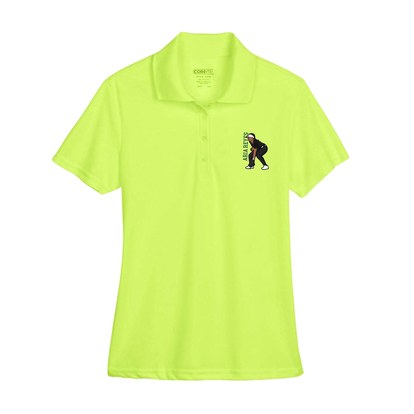 Womens Performance Polo — Name Vertical in Yellow