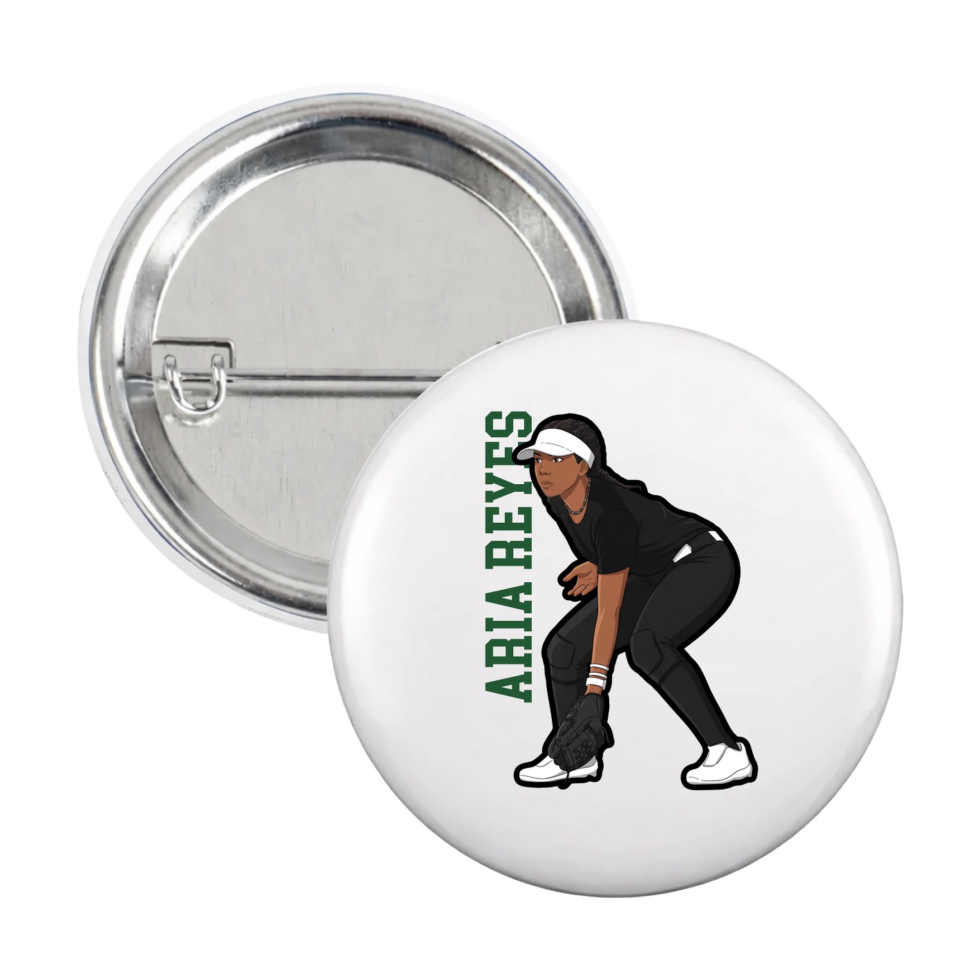 Game Day Button — Name Vertical in White
