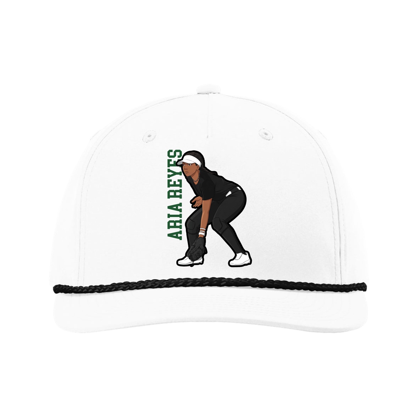 Five-Panel Classic Rope Cap — Name Vertical in White