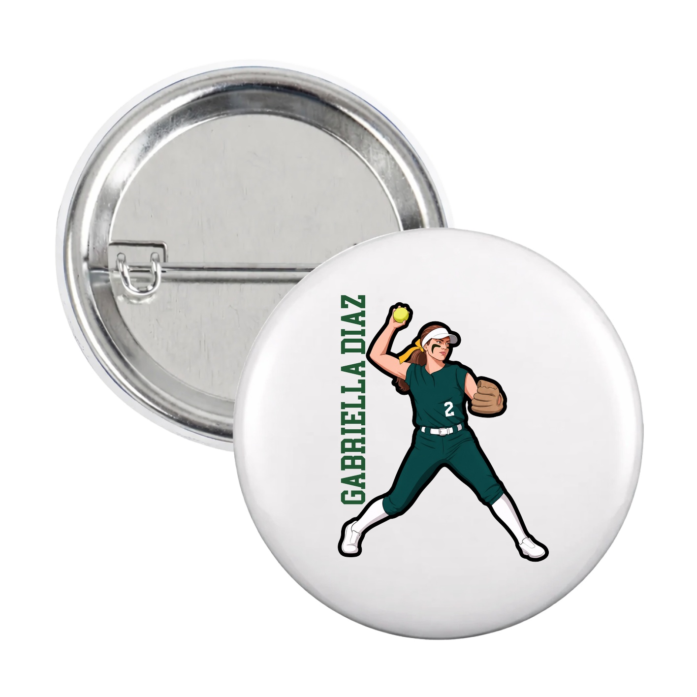 Game Day Button — Name Vertical in White