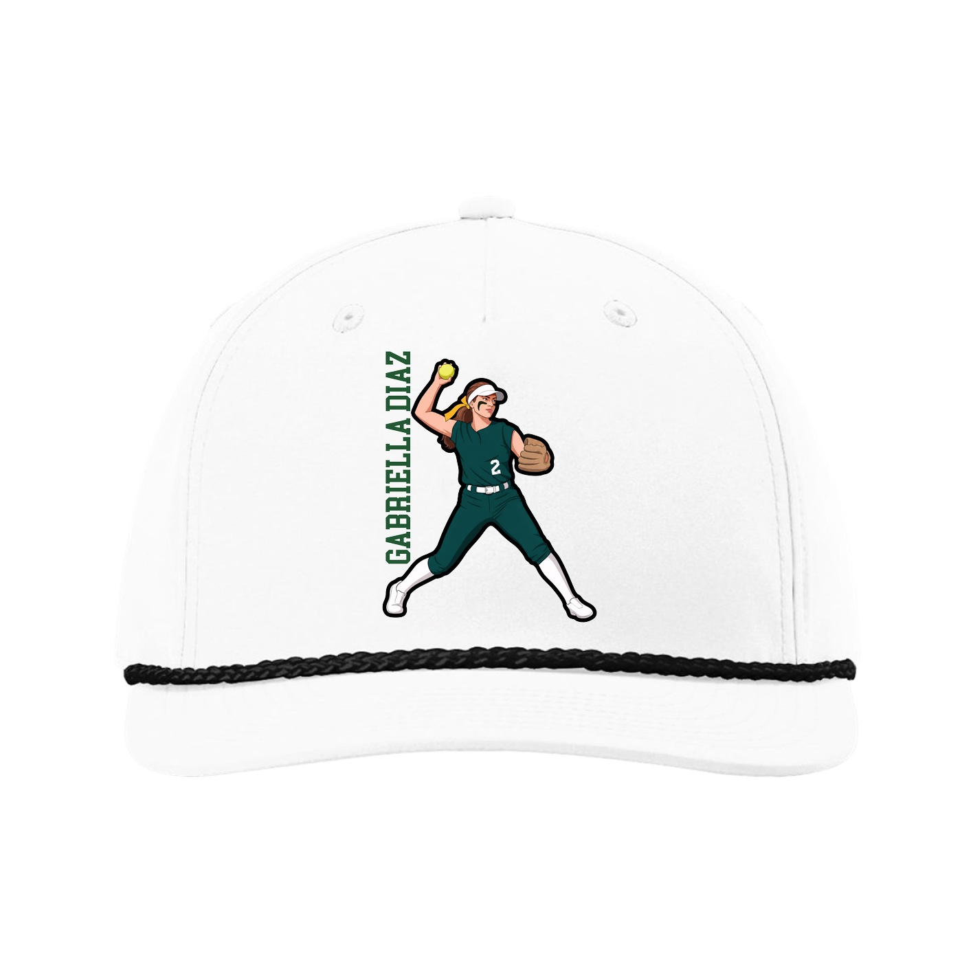 Five-Panel Classic Rope Cap — Name Vertical in White