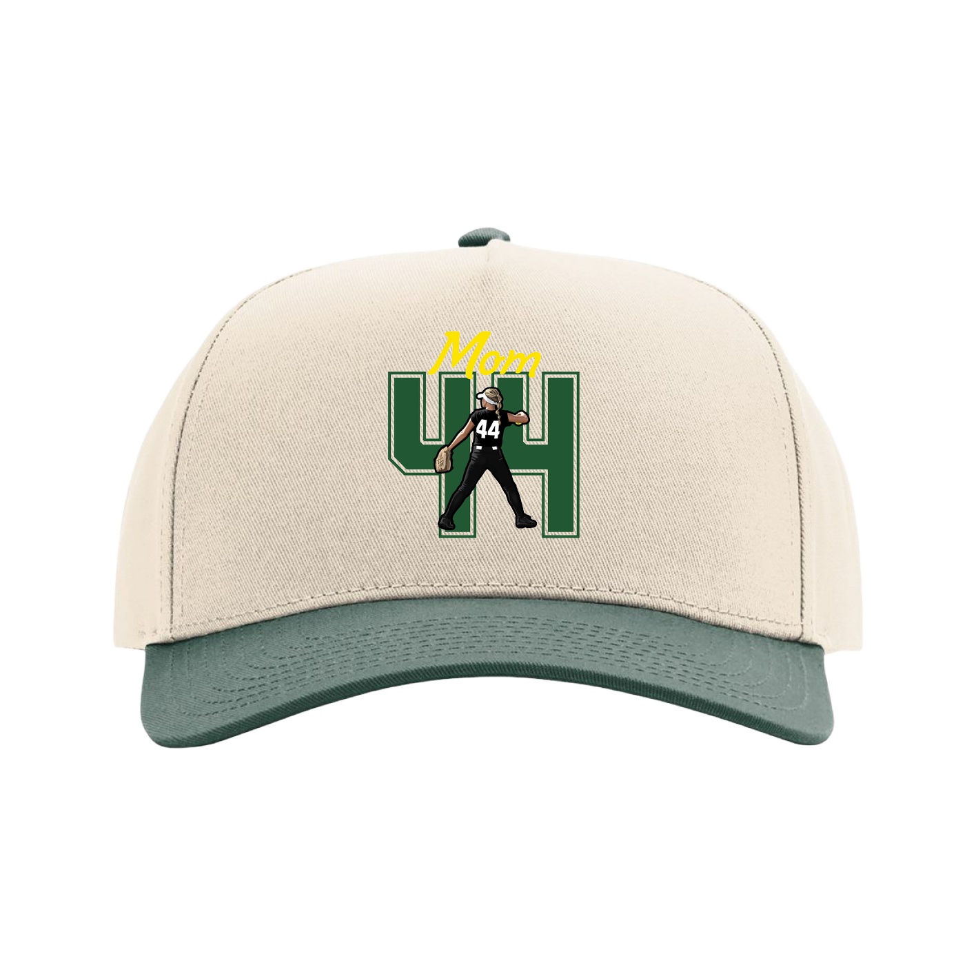 Full Fabric Five-Panel Champ Cap — Mothers Day Shirsey in Cream/Green