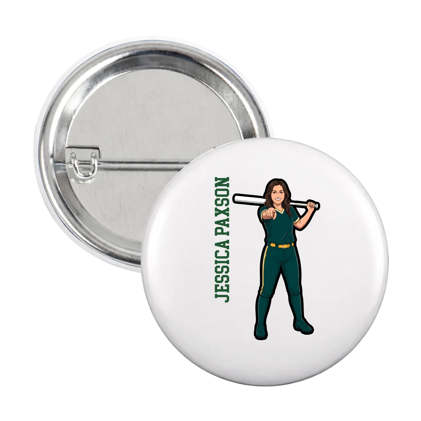 Game Day Button — Name Vertical in White