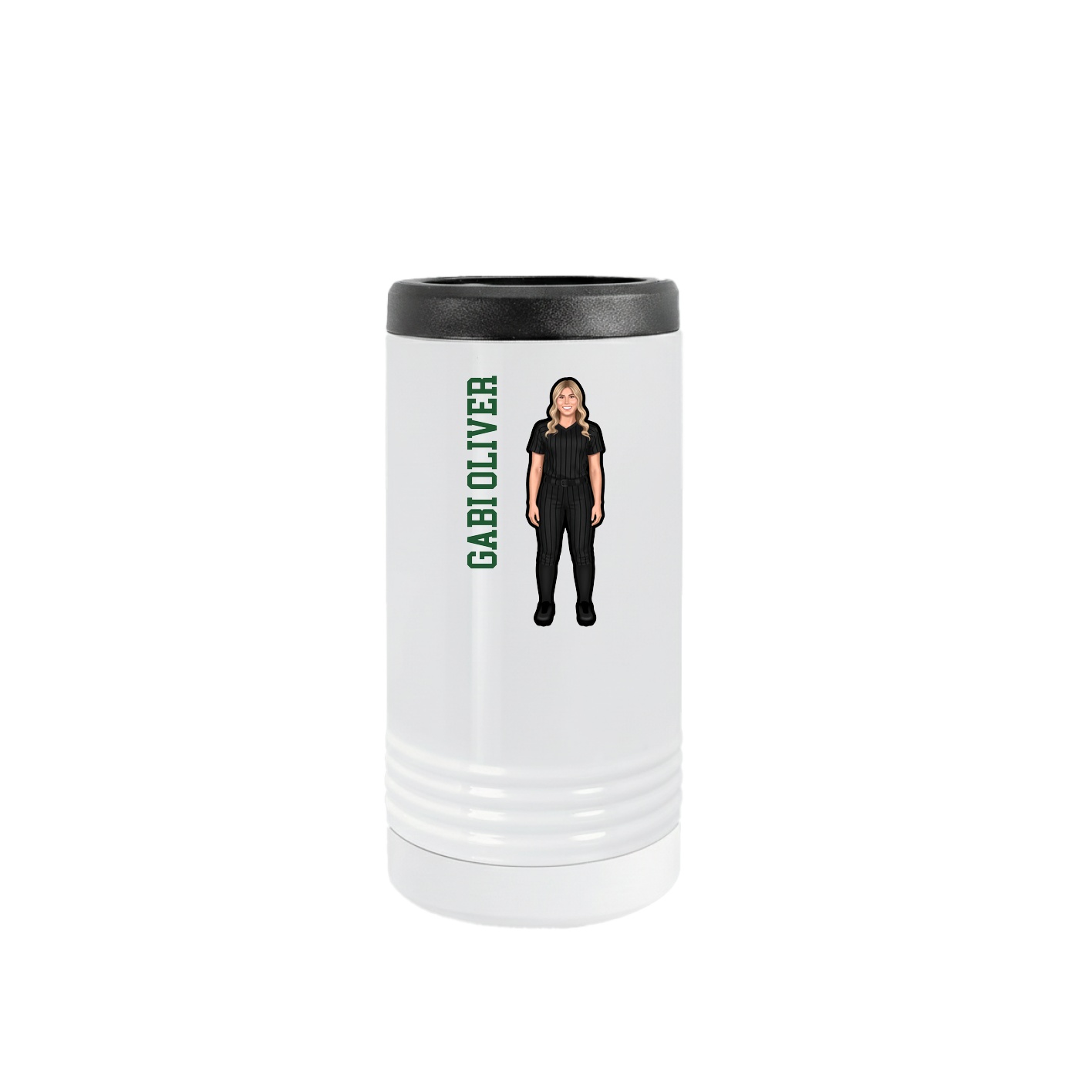 Slim Beverage Holder — Name Vertical in White