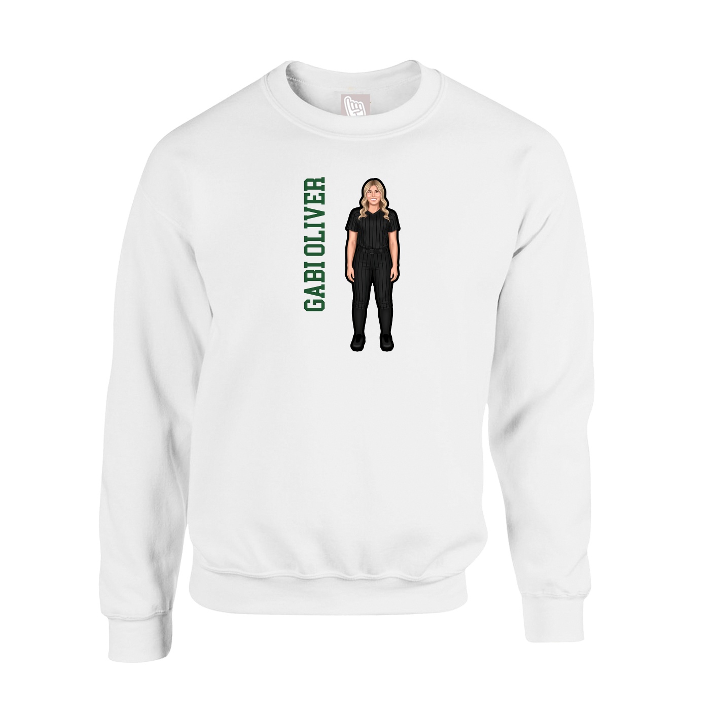 Fleece Crew — Name Vertical in White
