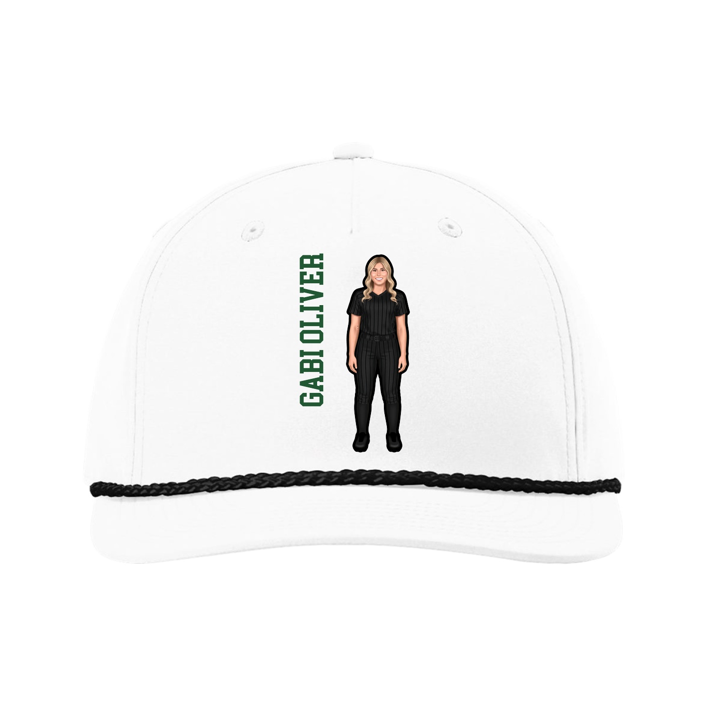 Five-Panel Classic Rope Cap — Name Vertical in White