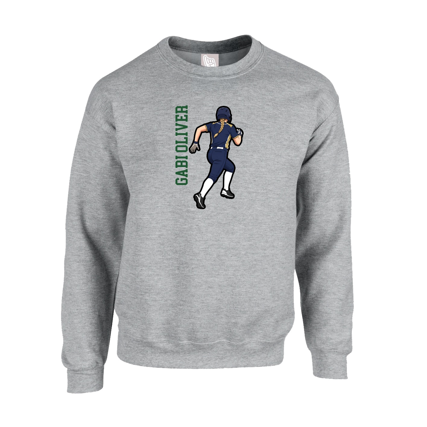 Fleece Crew — Name Vertical in Grey
