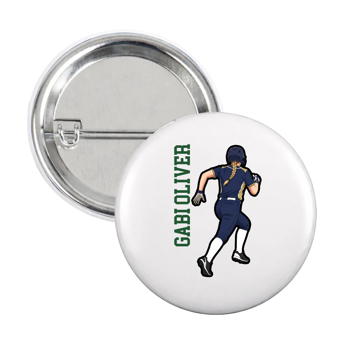 Game Day Button — Name Vertical in White