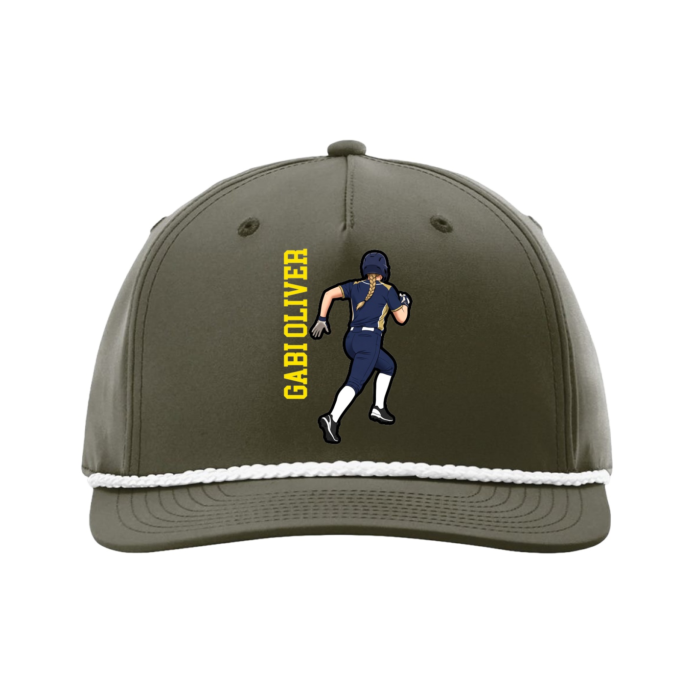 Five-Panel Classic Rope Cap — Name Vertical in Green