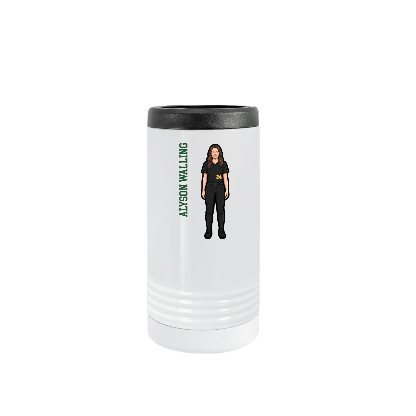 Slim Beverage Holder — Name Vertical in White