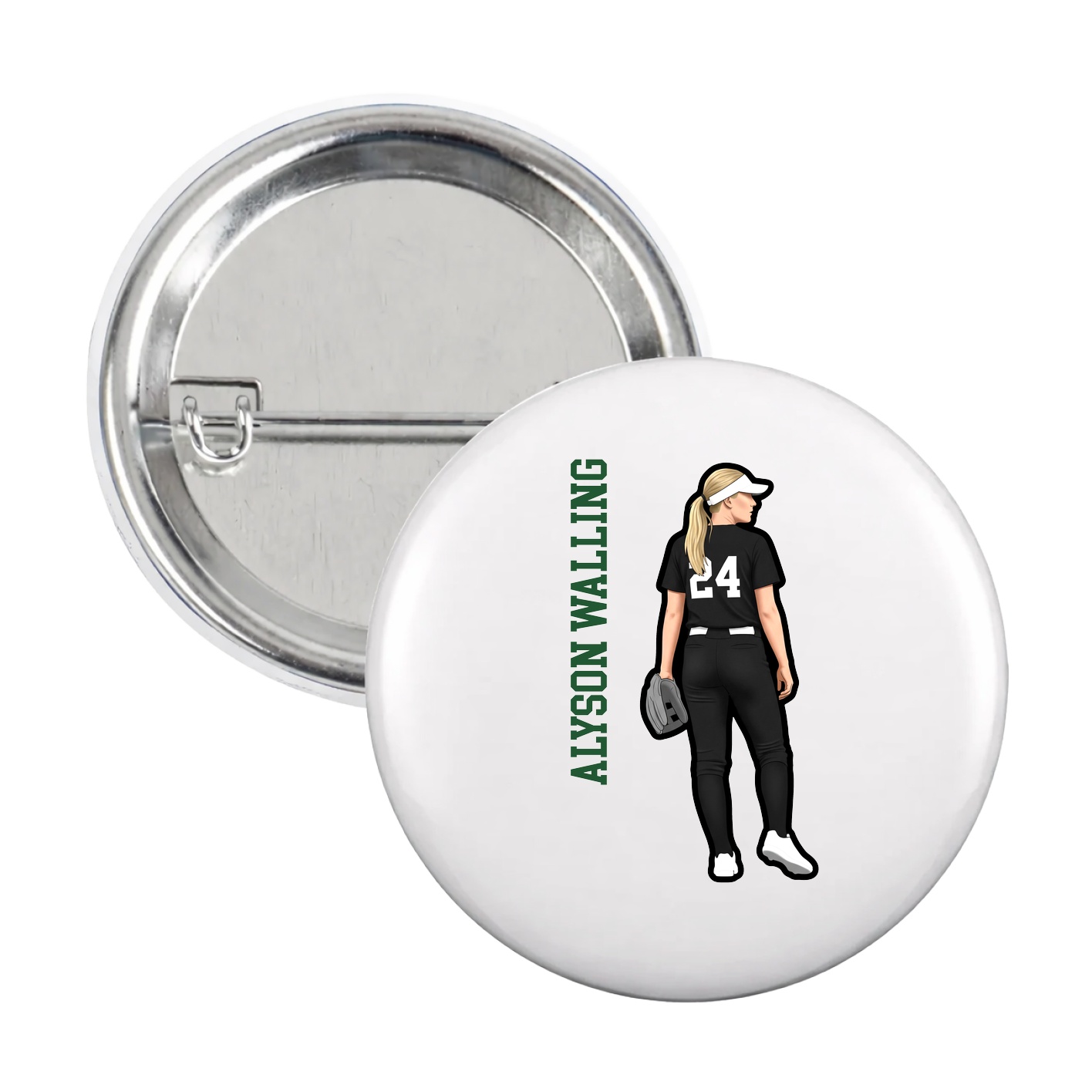 Game Day Button — Name Vertical in White