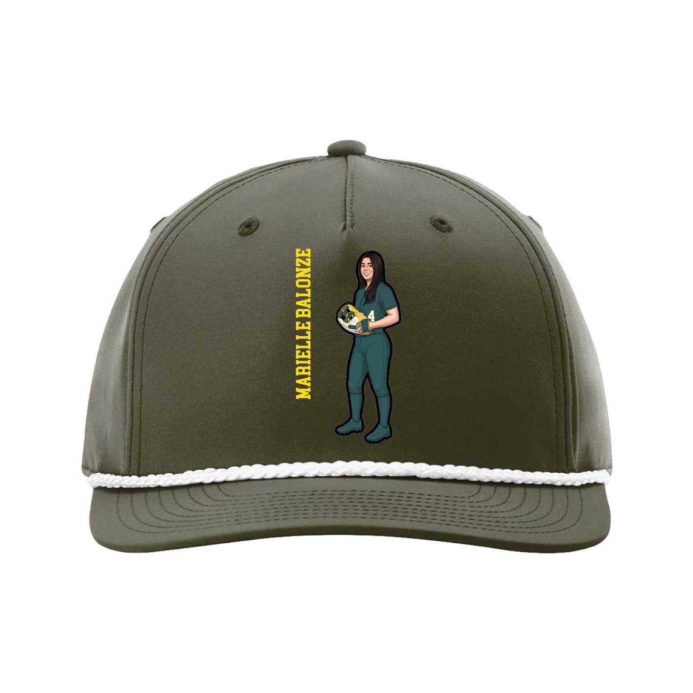 Five-Panel Classic Rope Cap — Name Vertical in Green