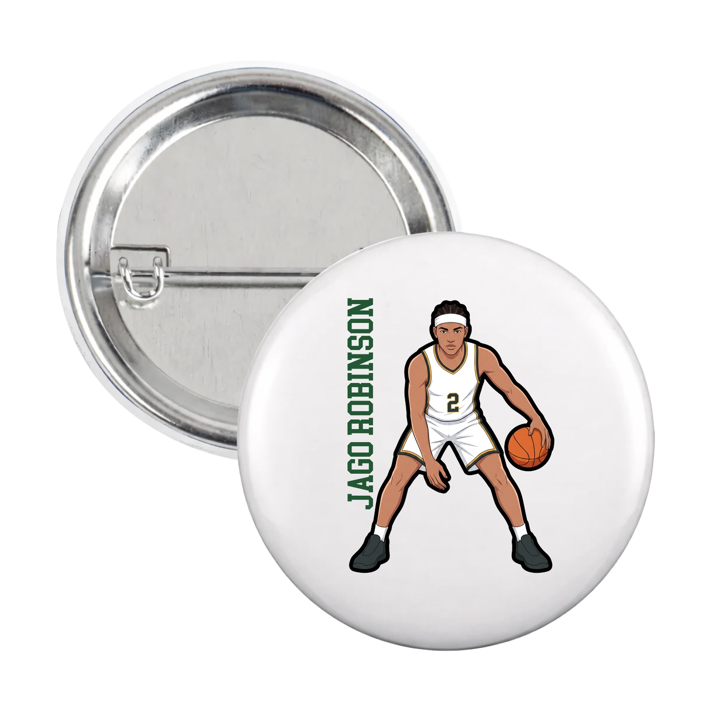 Game Day Button — Name Vertical in White