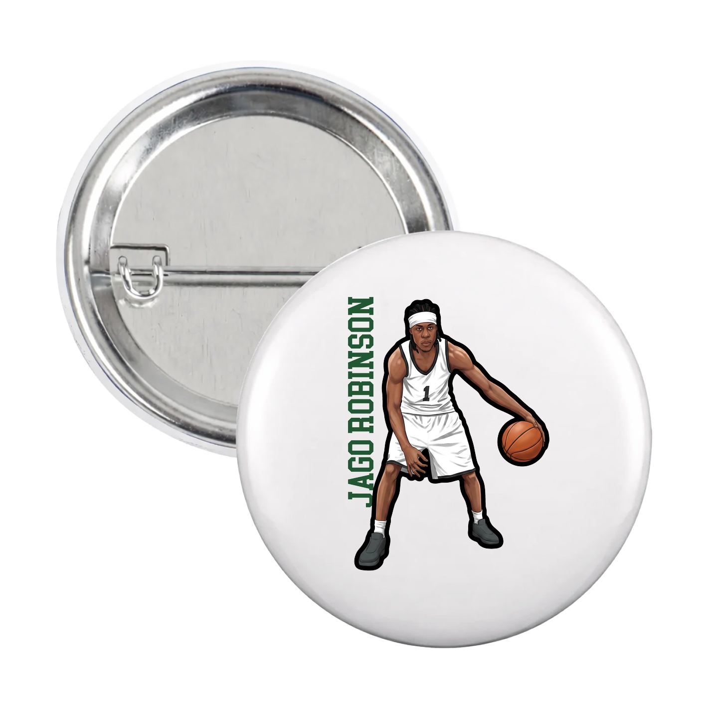 Game Day Button — Name Vertical in White