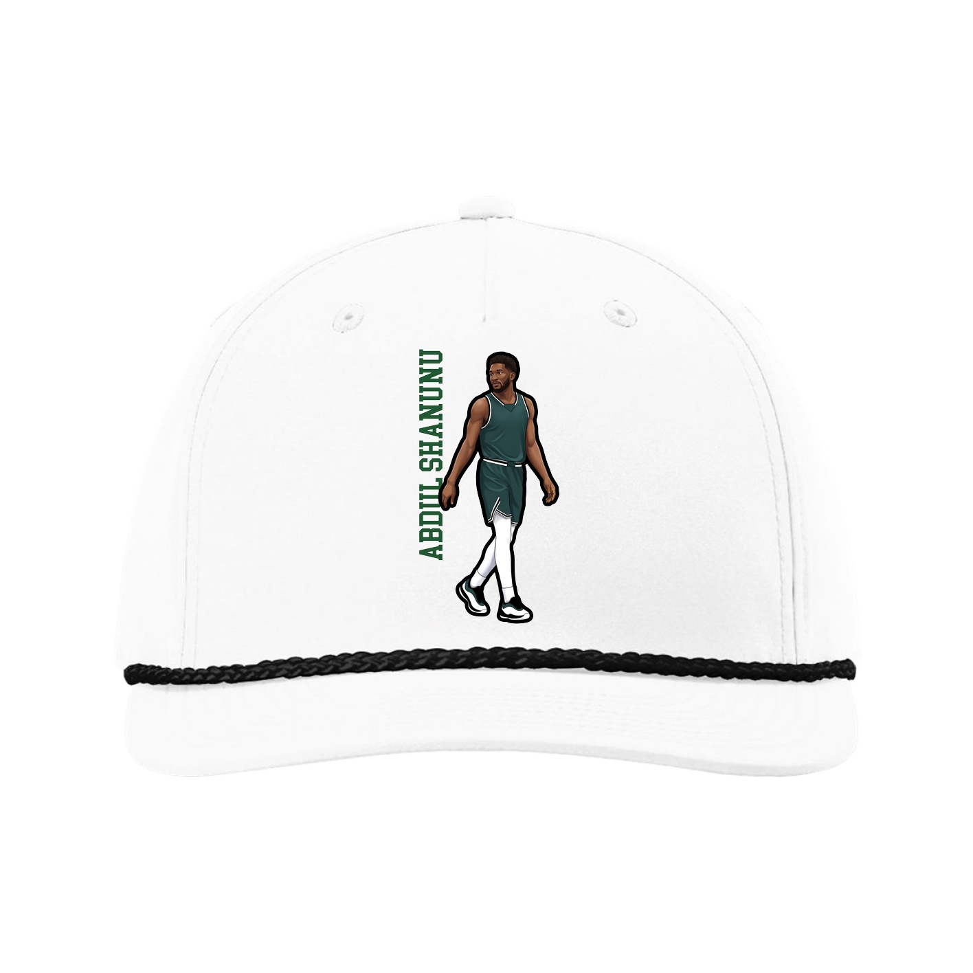 Five-Panel Classic Rope Cap — Name Vertical in White