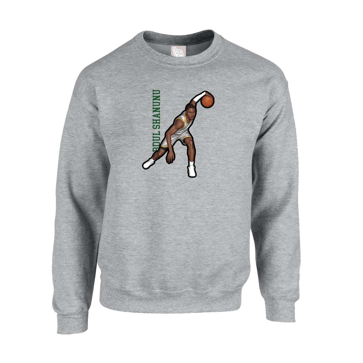 Fleece Crew — Name Vertical in Grey