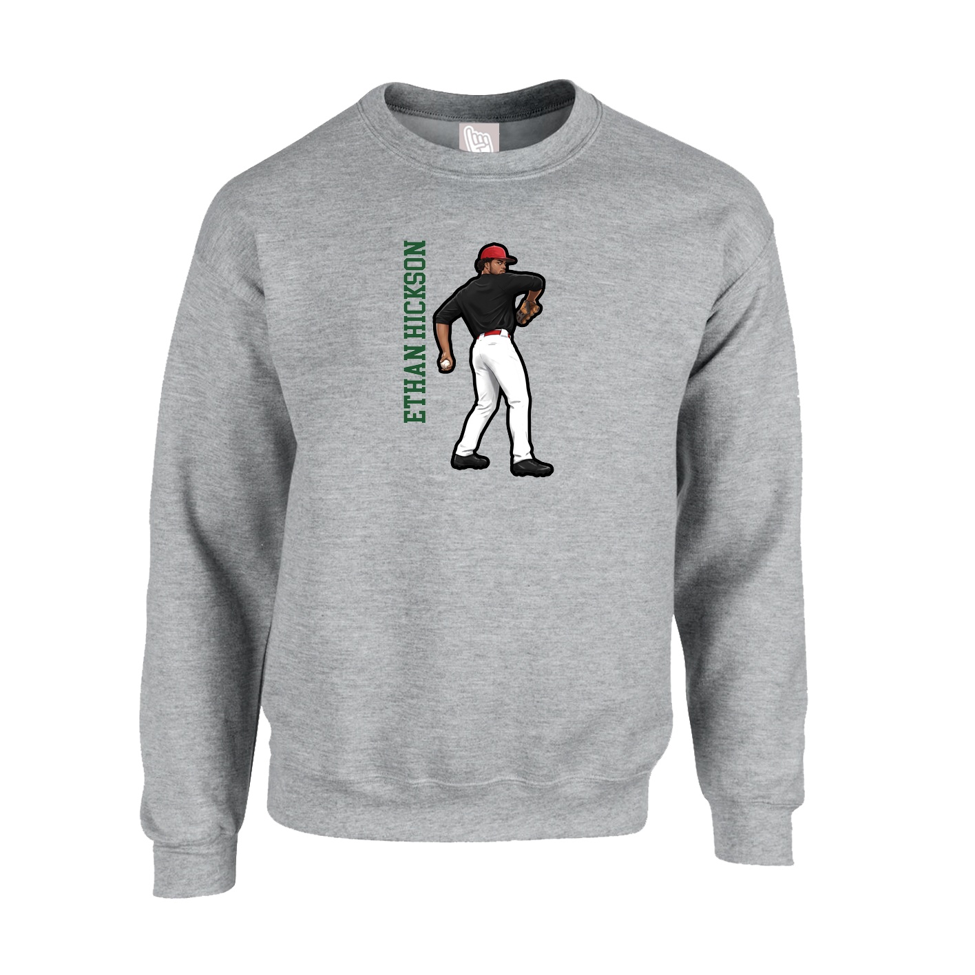 Fleece Crew — Name Vertical in Grey