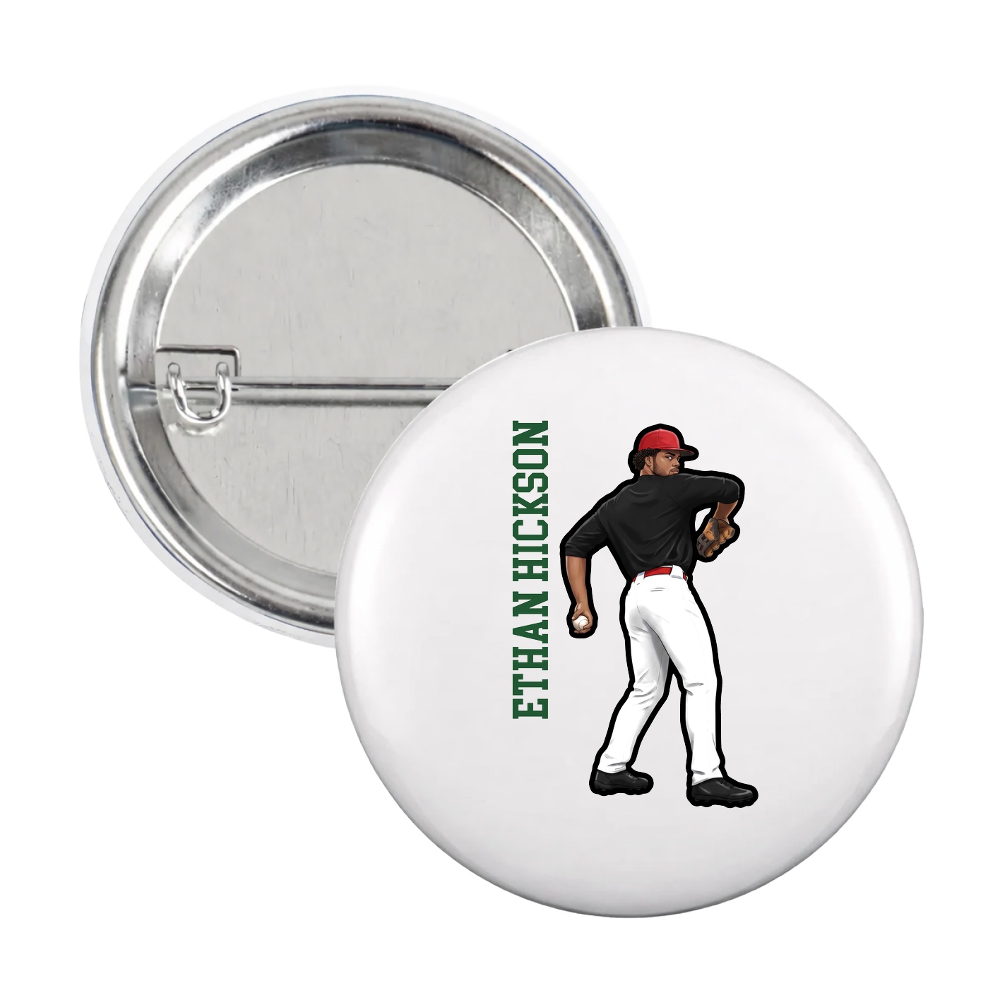 Game Day Button — Name Vertical in White