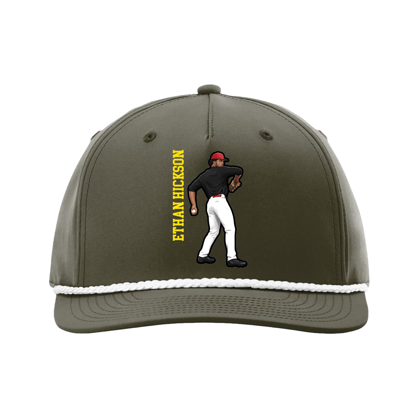 Five-Panel Classic Rope Cap — Name Vertical in Green