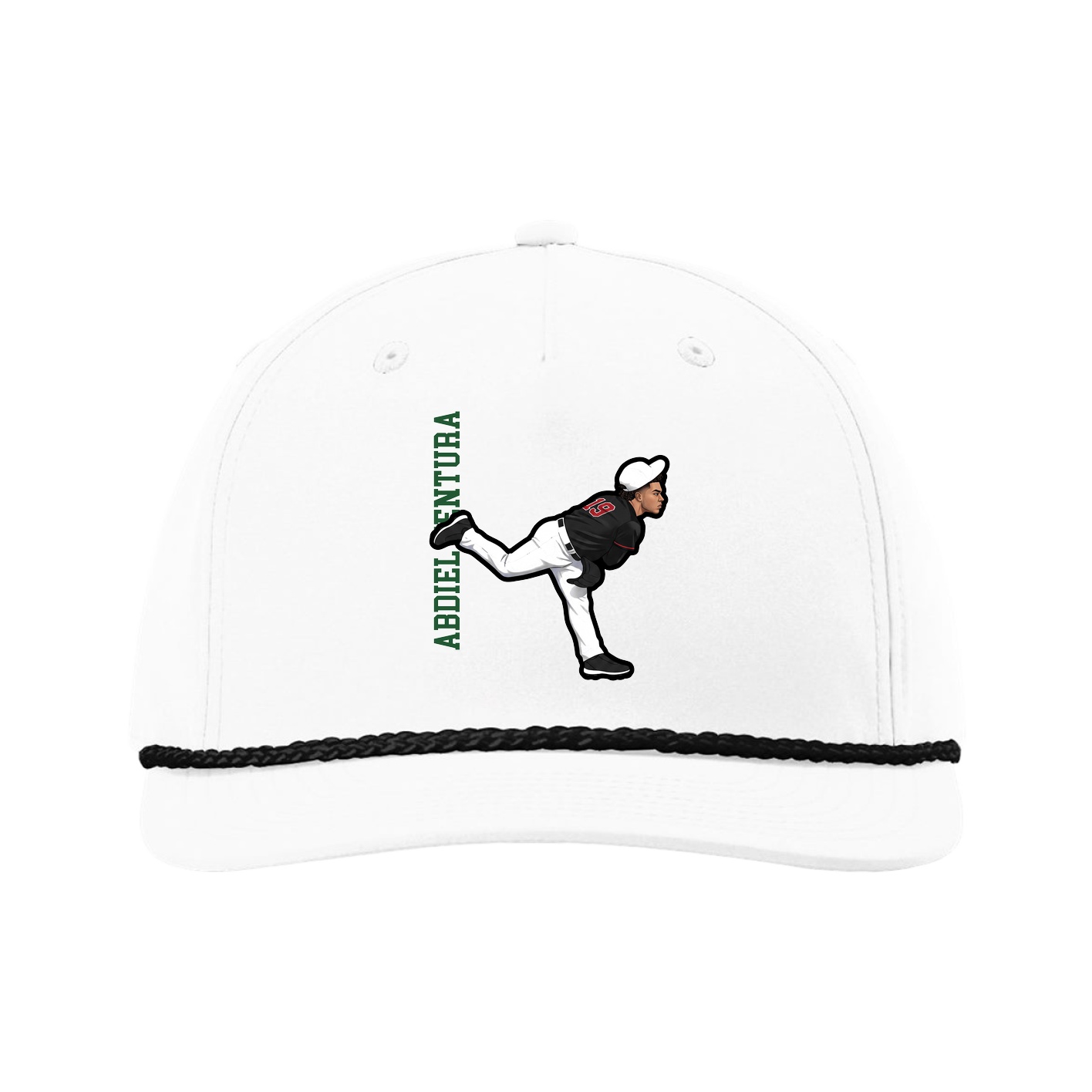 Five-Panel Classic Rope Cap — Name Vertical in White
