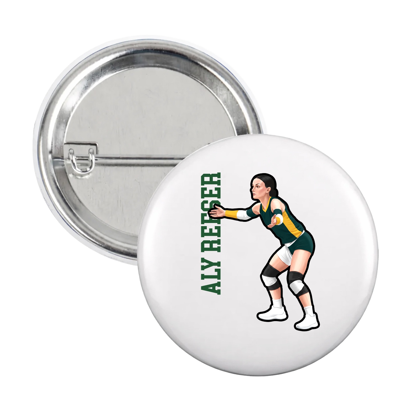 Game Day Button — Name Vertical in White
