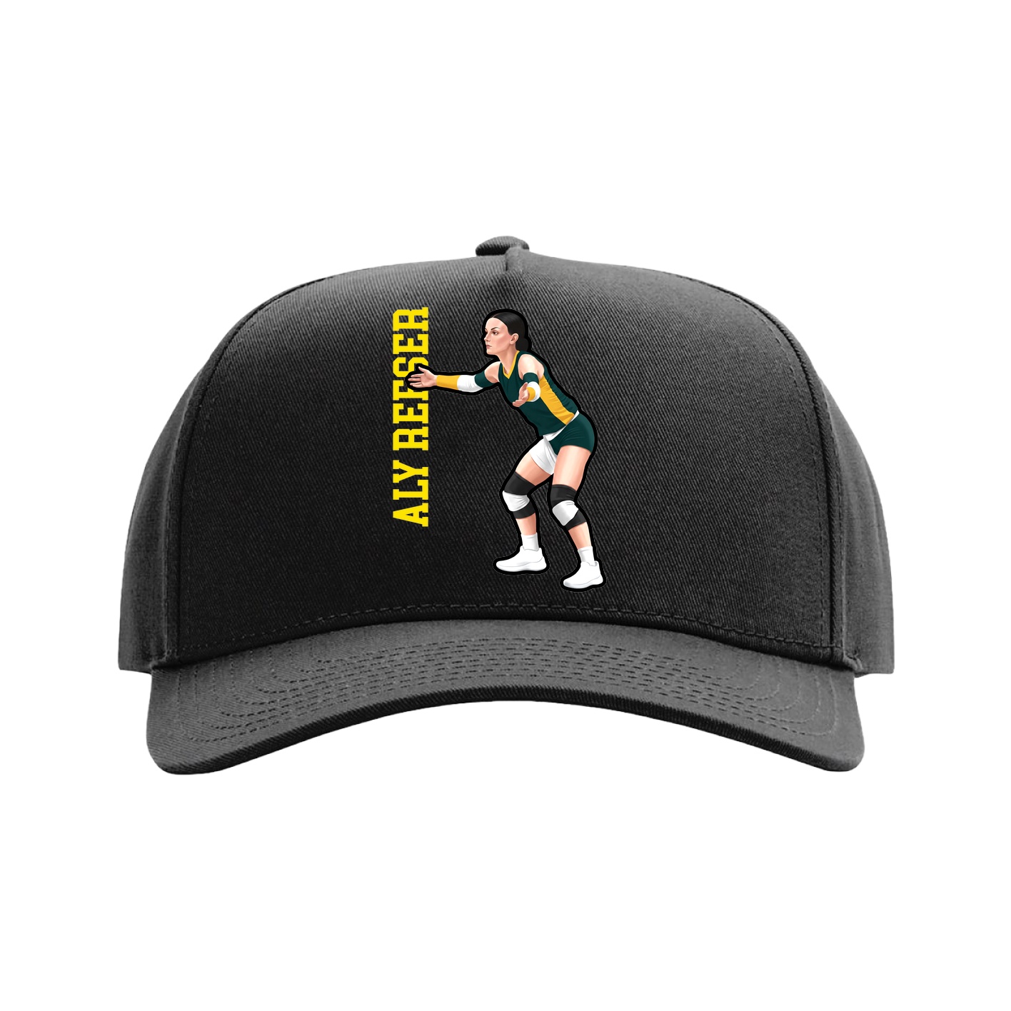 Full Fabric Five-Panel Champ Cap — Name Vertical in Black
