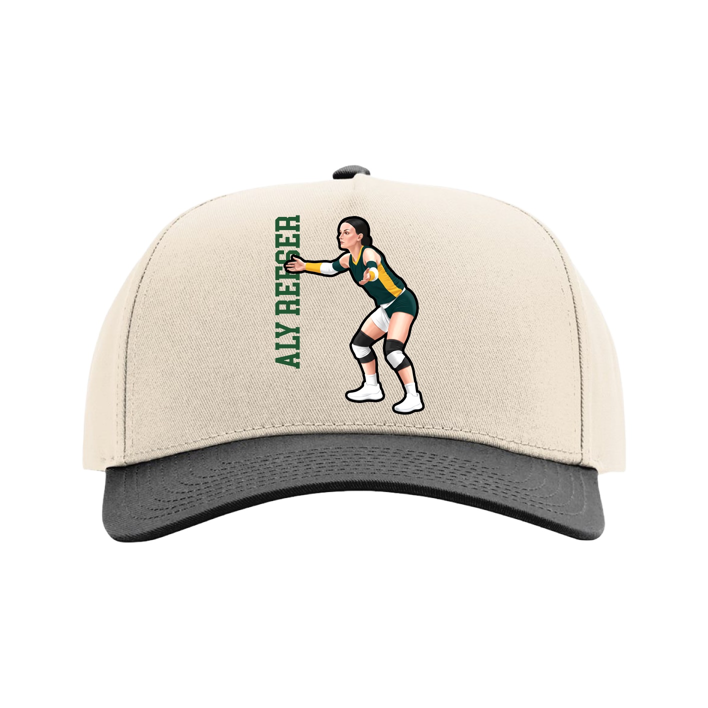 Full Fabric Five-Panel Champ Cap — Name Vertical in Cream/Black