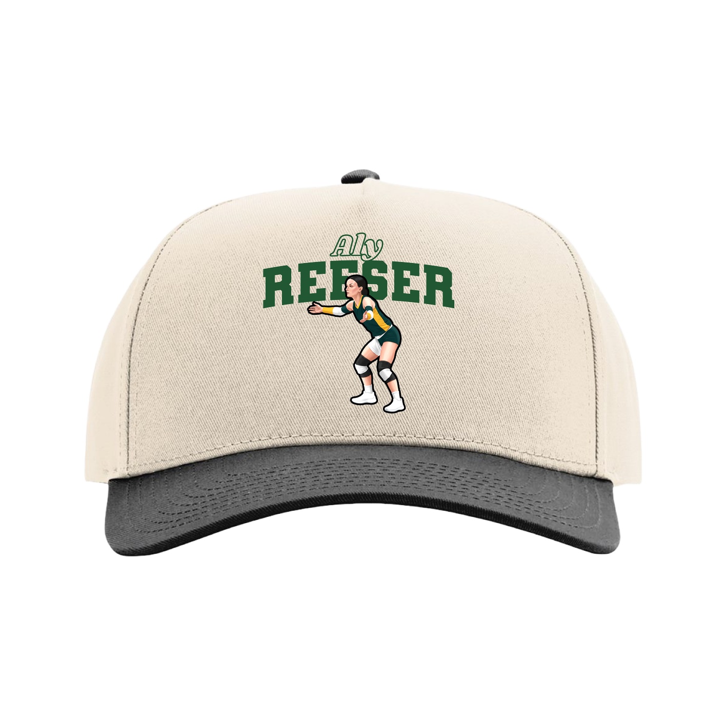 Full Fabric Five-Panel Champ Cap — Name Arch in Cream/Black