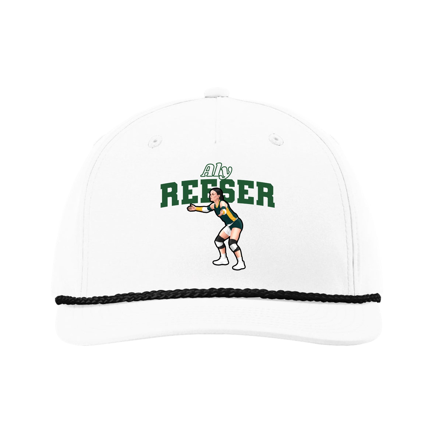 Five-Panel Classic Rope Cap — Name Arch in White