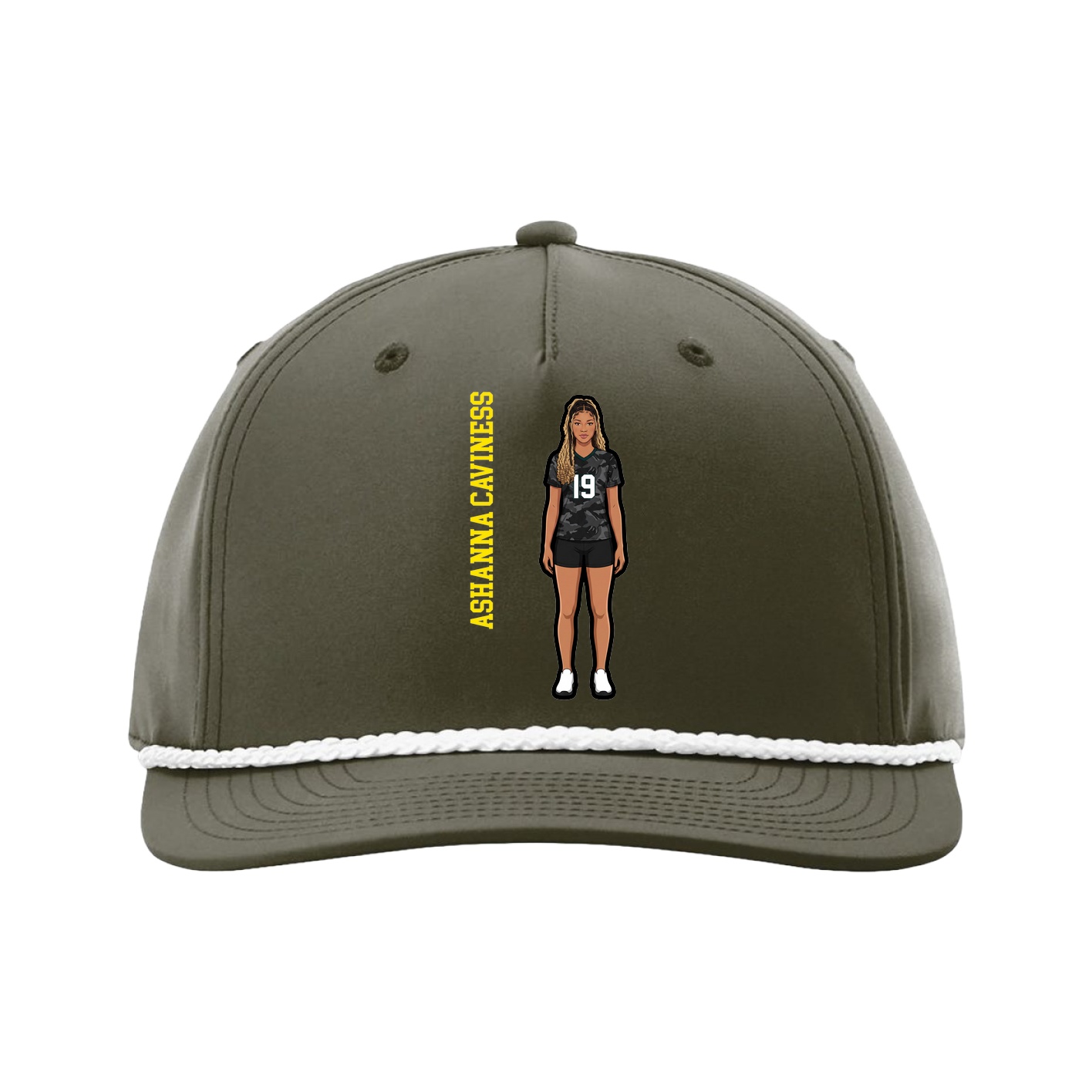 Five-Panel Classic Rope Cap — Name Vertical in Green
