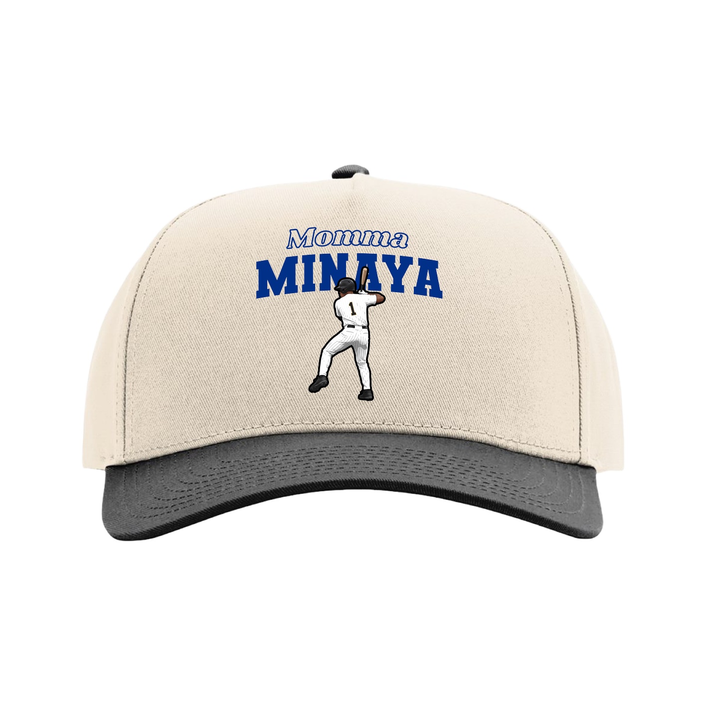 Full Fabric Five-Panel Champ Cap — Mothers Day Block in Cream/Black