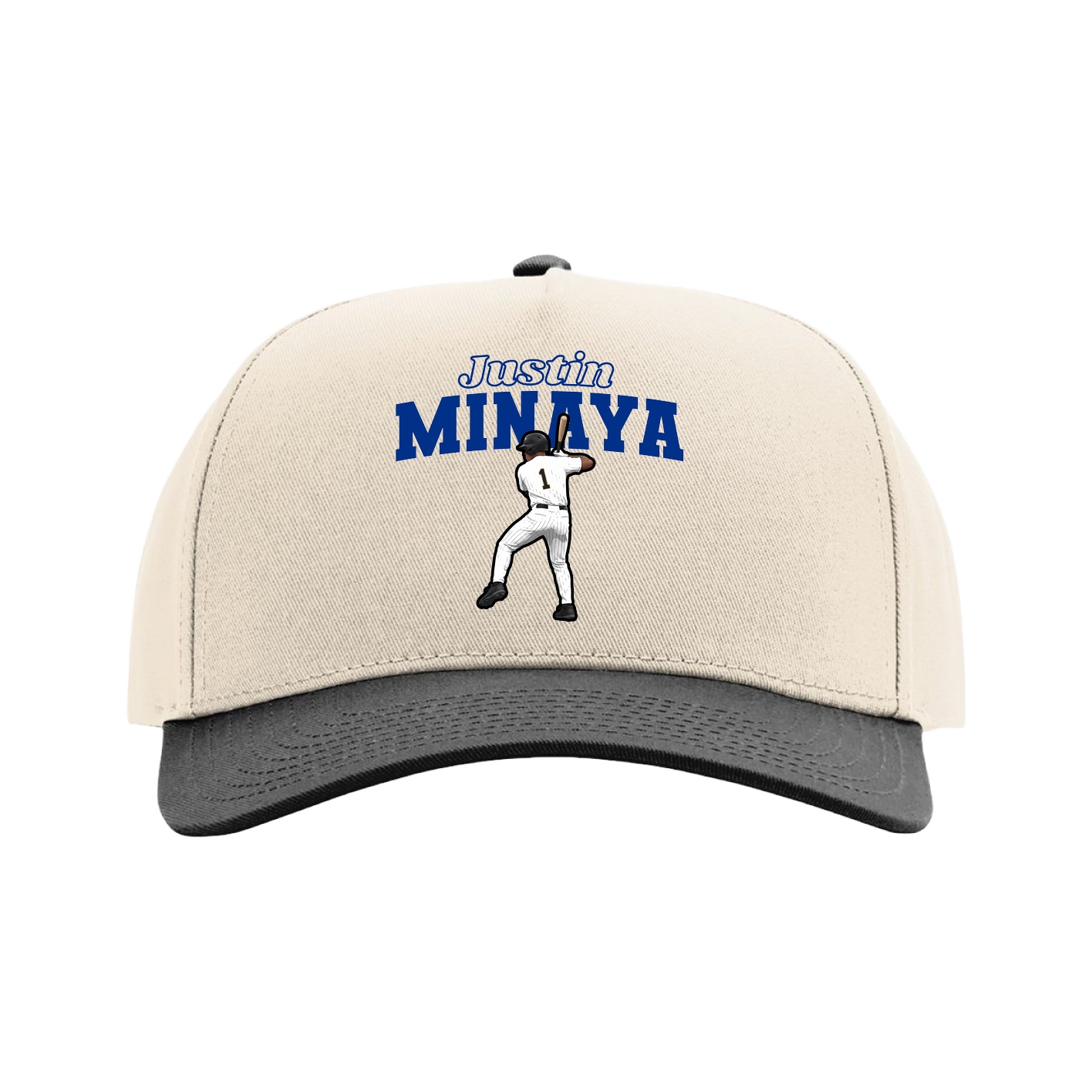 Full Fabric Five-Panel Champ Cap — Name Arch in Cream/Black