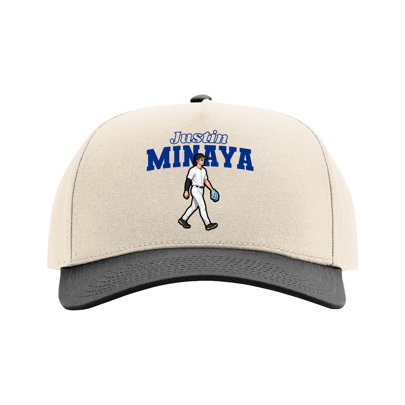 Full Fabric Five-Panel Champ Cap — Name Arch in Cream/Black