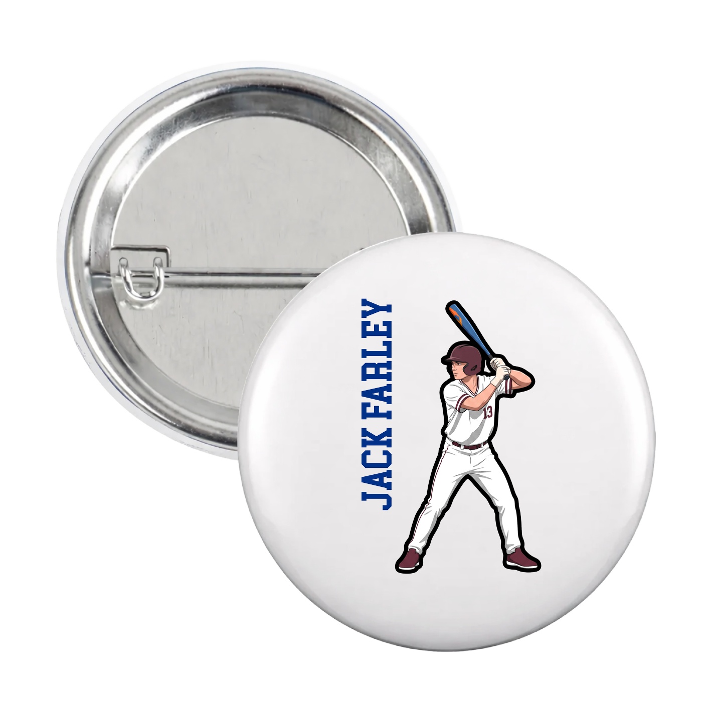 Game Day Button — Name Vertical in White