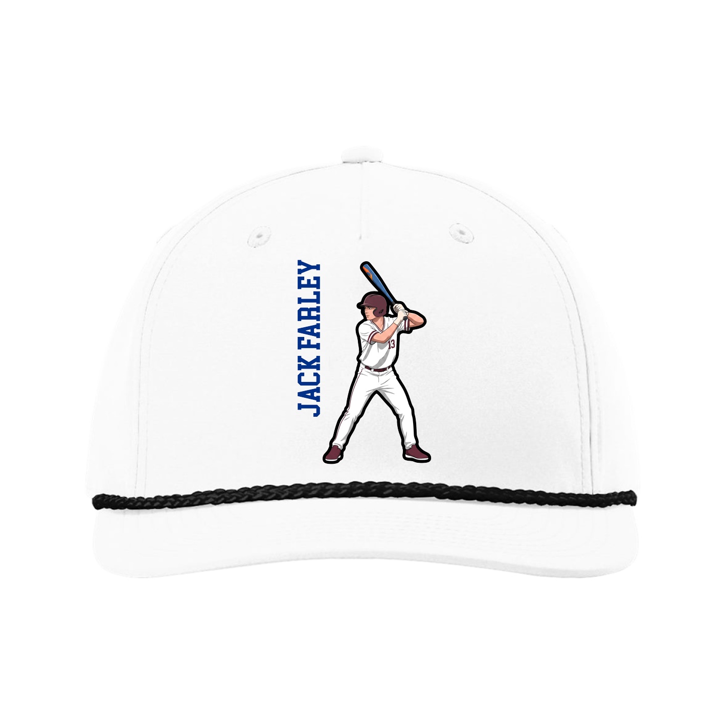 Five-Panel Classic Rope Cap — Name Vertical in White