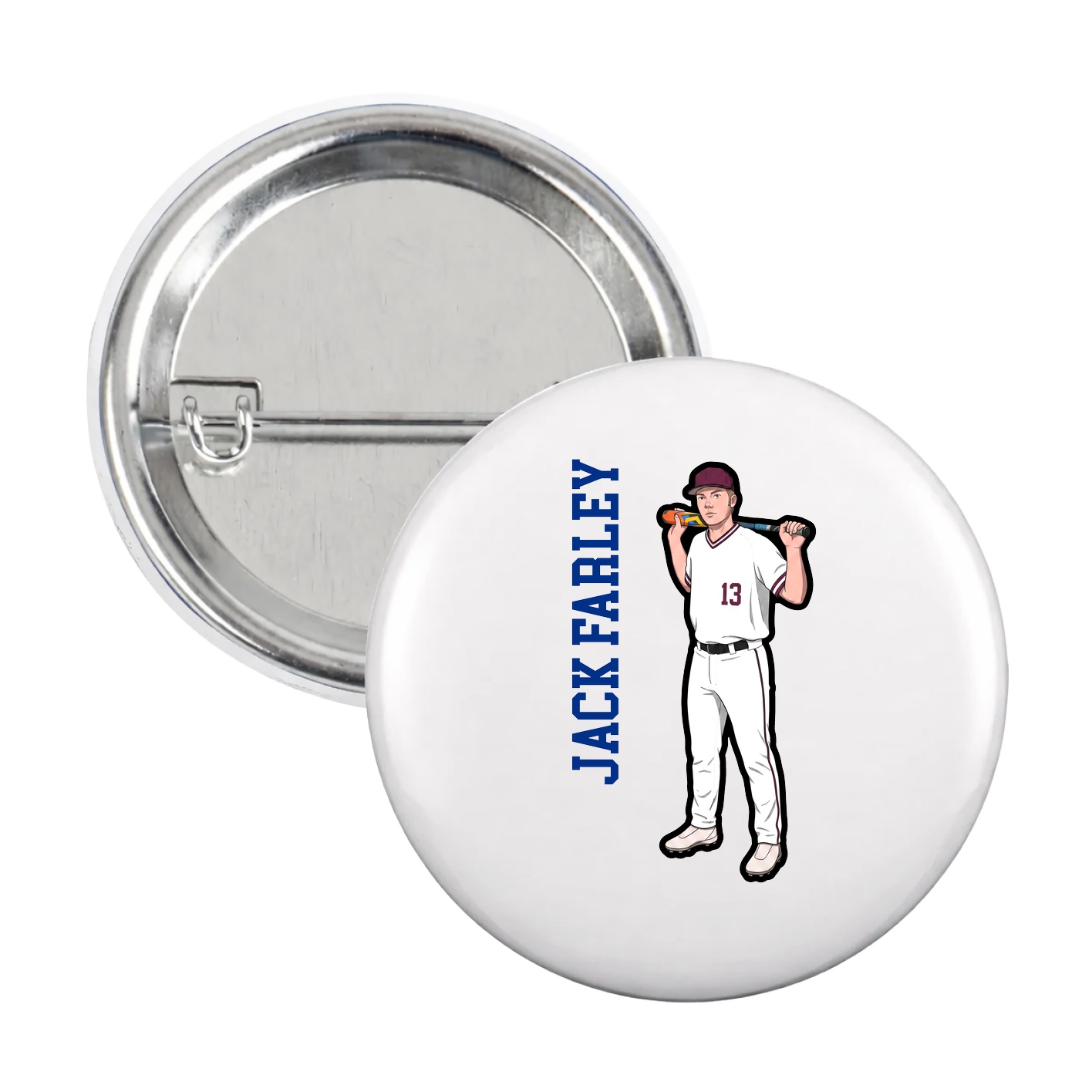 Game Day Button — Name Vertical in White
