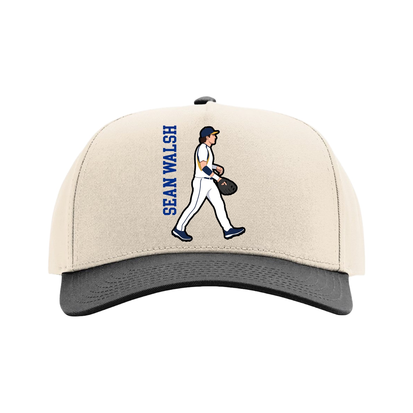 Full Fabric Five-Panel Champ Cap — Name Vertical in Cream/Black