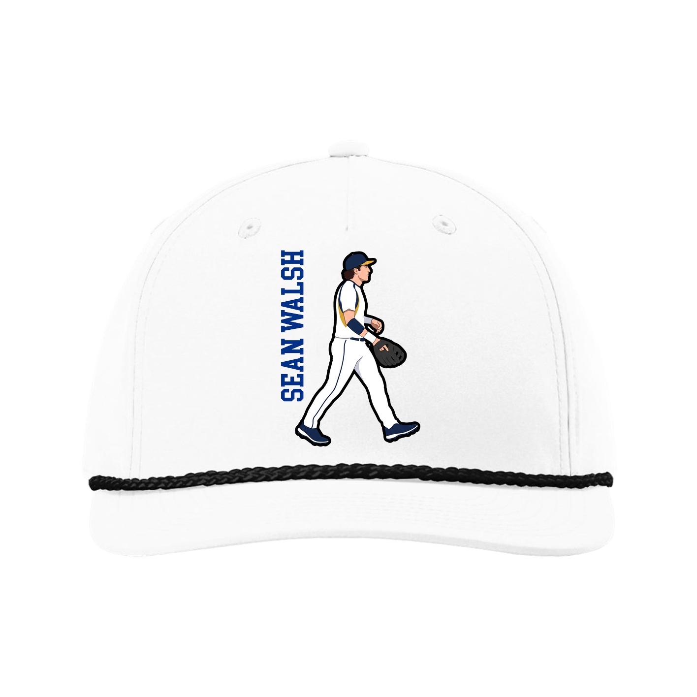 Five-Panel Classic Rope Cap — Name Vertical in White
