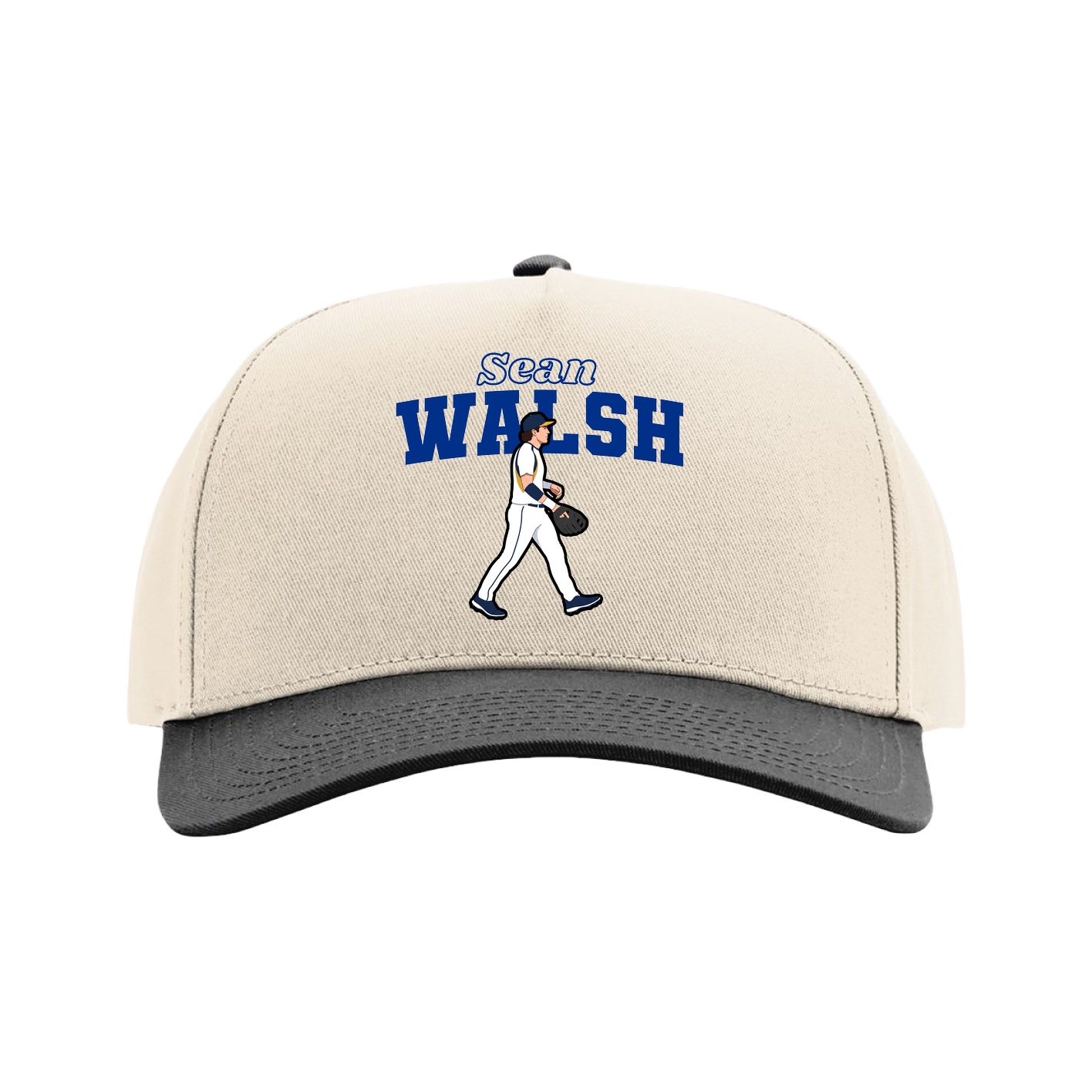 Full Fabric Five-Panel Champ Cap — Name Arch in Cream/Black