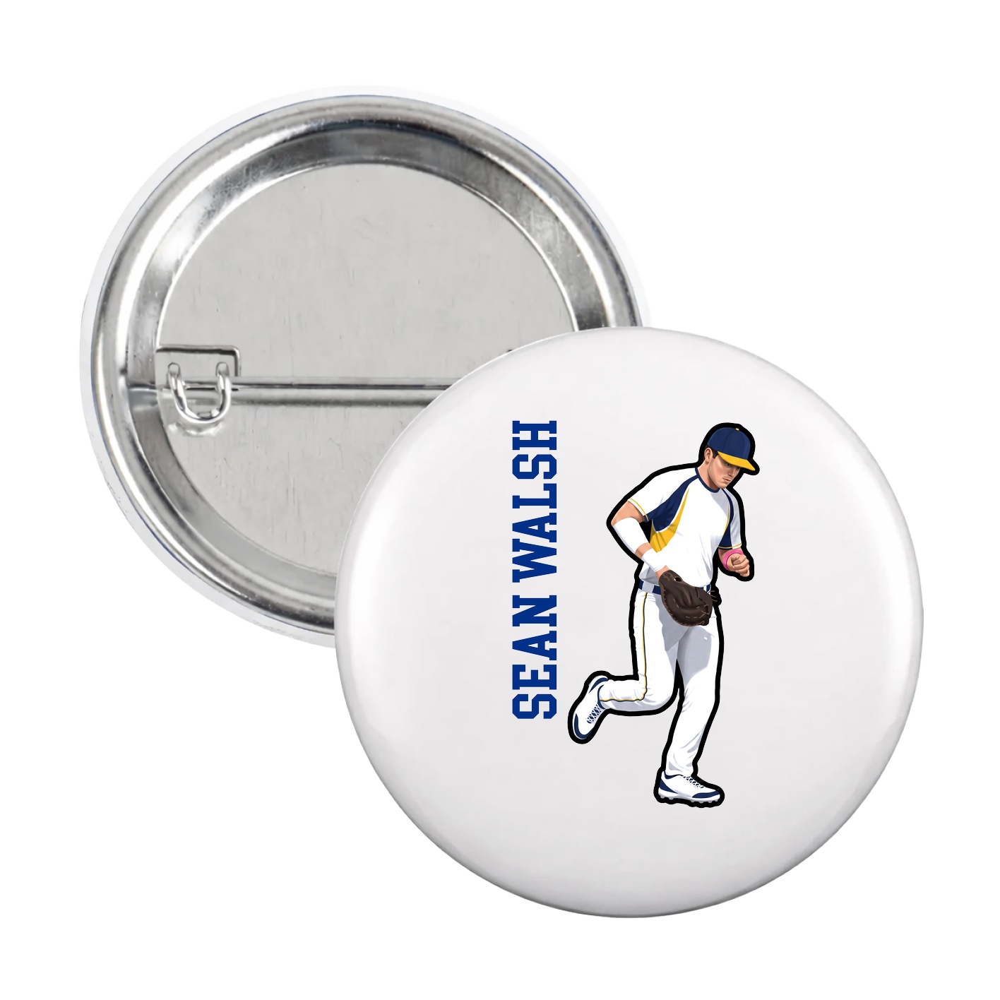 Game Day Button — Name Vertical in White